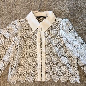 Zara White Lace Detail Blouse